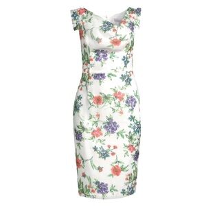 Black Halo Jackie O Sheath Dress White Floral Sequin Garden Party Sheath Size 6